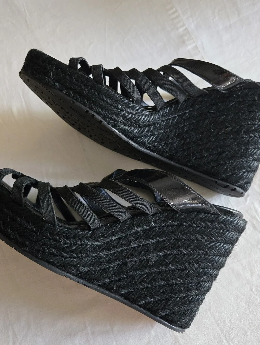 Donald J Pliner Signature Black Wedge Espadrille Sandals Size 7 Spain